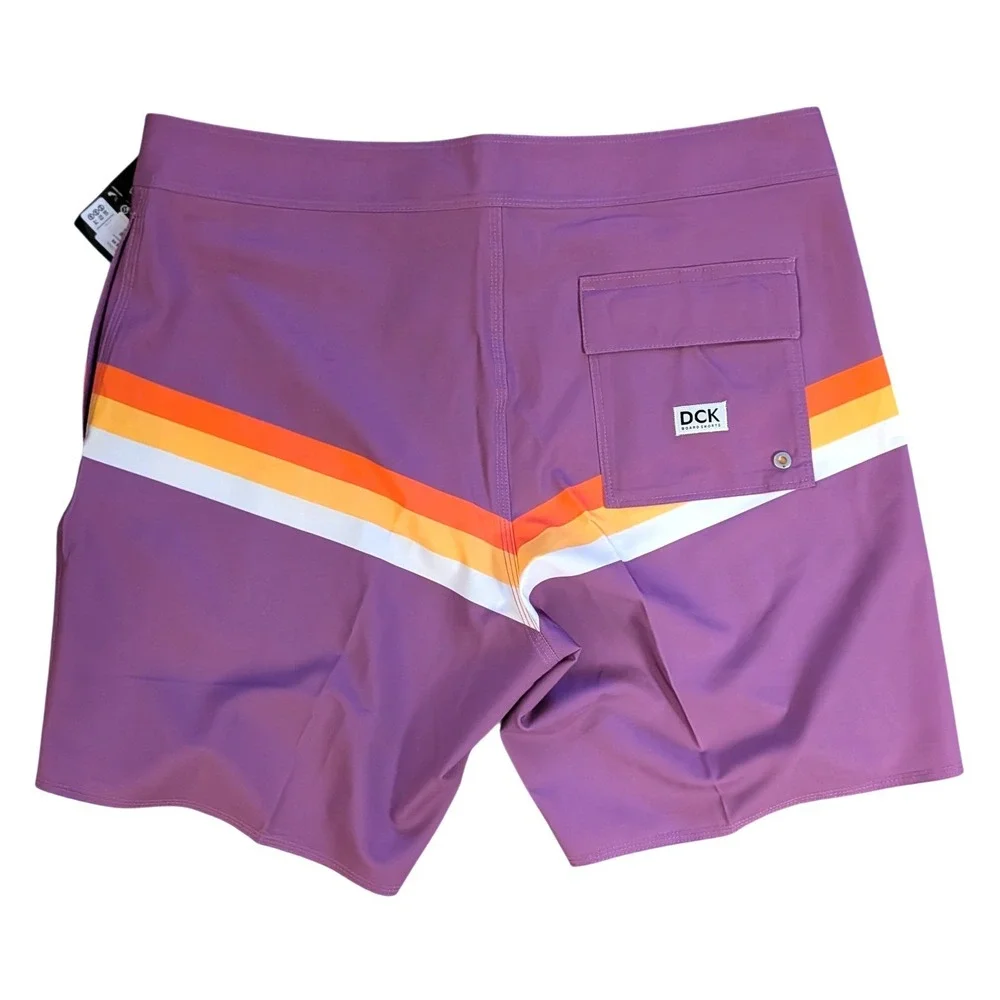 DCK Boardshorts NWT Elvis Purple Retro Stripe Mid Length Swim Trunks- Men's 34‎